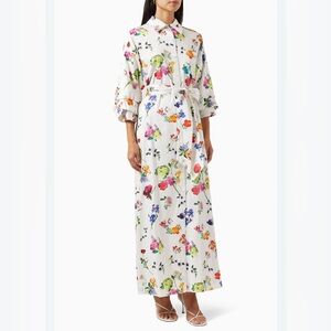 NWT $495 Alice Olivia Cotton Blend Tanika Floral Button Front Maxi Dress Medium